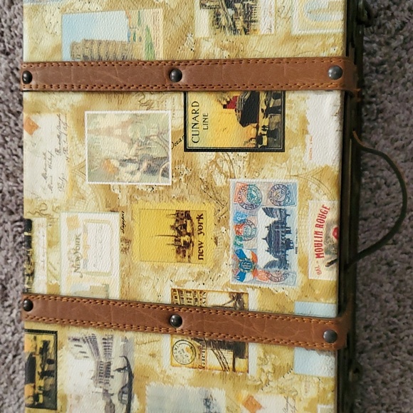 DECORATIVE LUGGAGE WITH LEATHER TRIM 15"×9"×4" - Picture 7 of 9